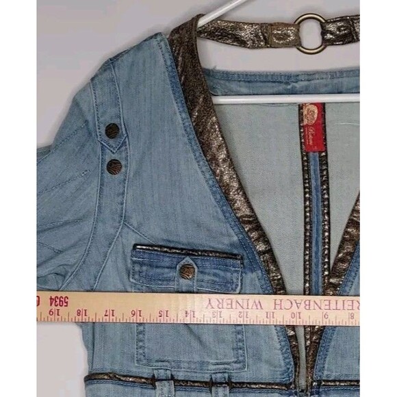 Apple Bottoms Denim Jacket Large Blue Half-Sleeve Faux Leather Trim Y2K - Picture 8 of 10